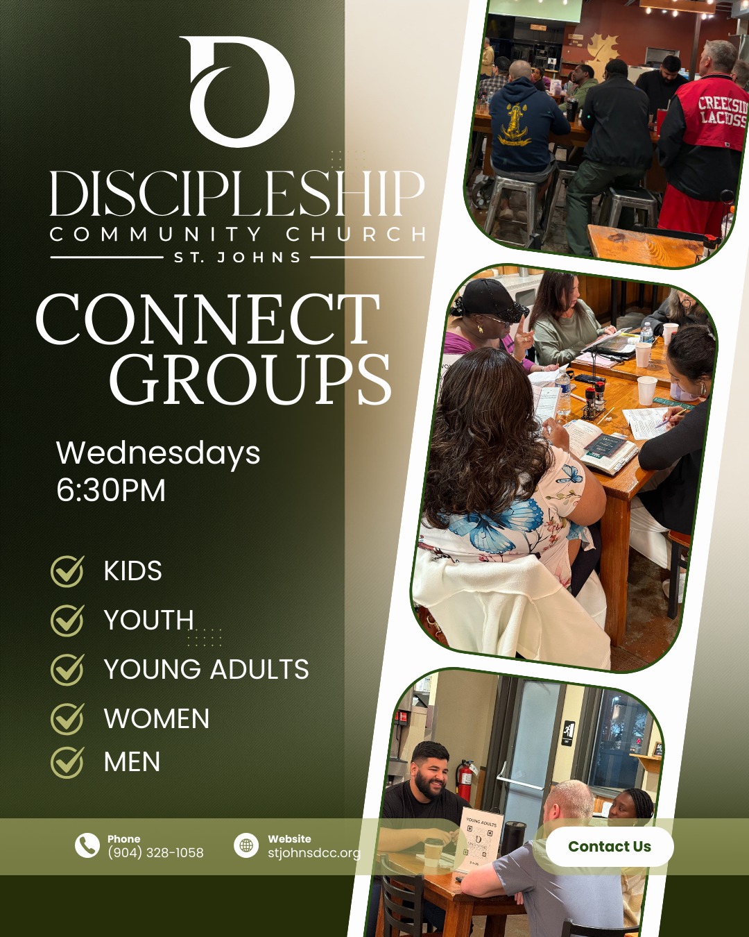 Discover Real Life & Real Community in Connect Groups!

🗓 WEDNESDAYS | 6:30pm | Maple Street

We believe small groups are life-changing for every age and stage!
It’s totally Biblical—just like the early church who met, shared, prayed, and grew together (Acts 2:42-47).

☑ In Connect Groups you’ll:
* Laugh, encourage, and build true friendships
* Dive into the Bible with thought-provoking questions
* Pray for each other and hold one another up through life’s highs & lows

We’ve got groups for Men, Women, Young Adults, Youth, and Kids—find your perfect fit!
Join the fun, grow deeper in faith, and experience community like never before!