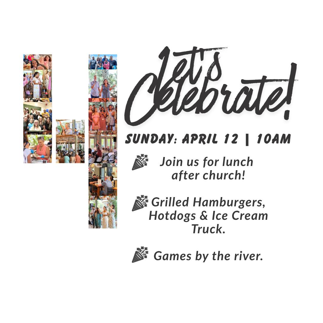 HAPPY 4TH ANNIVERSARY DCC! 🎉🙌
Join us this Sunday as we celebrate 4 years of God’s faithfulness to our church family at La Venture Grove!
We’re marking this special day with:

-Grilled burgers & hot dogs
-Ice cream truck treats
-Fun games down by the river

After the service, come stay for lunch and fellowship as we give thanks for God’s amazing grace and mercy on our congregation.

You won’t want to miss this celebration!
📍 La Venture Grove
⏰ 10:00 AM
#DCC4thAnniversary #GodsFaithfulness #ChurchFamily #stjohnsdcc