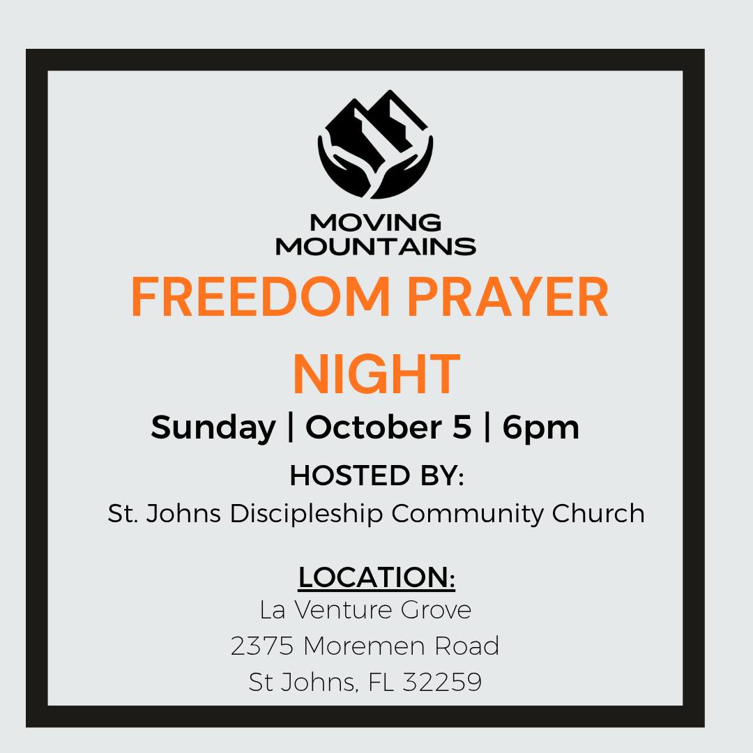 🌟 Join Us for Freedom Prayer Night! 🌟
This Sunday at 6pm, come to La Venture Grove for a powerful evening of prayer and worship. 🙏
Are you longing to deepen your relationship with God? Seeking to encounter Jesus and experience His transformative power? 
This is your moment! ✨
📍 Where: La Venture Grove
🕕 When: Sunday, 6:00 PM
Bring your heart, invite a friend, and let’s seek God together! 
#FreedomPrayerNight #movingmountainsjourney  #EncounterJesus #stjohnsdcc